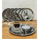 Misda Store Adet Lüx Gümüş Paslanmaz Çelik Yuvarlak Çay,kahve,pasta Servis Tepsisi Sunum Tepsisi 21.5 cm