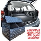 Misda Store Bagaj Düzenleyici Deri Çanta Organizer Deri Araba Çantası Eşya Düzenleme Otomobil Beyaz Dikişli