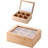 Misda Store Bambu 6 Bölmeli Çay Kutusu -%100 Orjinal Bambu Mıknatıslı Kapak 21X16,5 X7CM