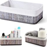 Misda Store Bambu Çok Amaçlı Saklama Kutusu Düzenleyici Orta Boy Organizer, Dekoratif Bambu Düzenleyici Gri (29X19X10CM)