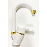 Misda Store Beyaz Gold Banyo Lavabo Musluğu Bataryası Çift Su Girişli
