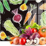 Misda Store Cam Kesme Tahtası ve Sunum Tablası Sebze Desenli 20 x 30 cm