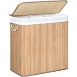 Misda Store Çamaşır Sepeti, Çamaşır Toplayıcı, Bambudan Yapılmış, Kulplu Çamaşır Sandığı, 3 Bölme, Klipsli Kapak, 150 L, Katlanabilir, Çamaşır Odası, Yatak Odası, Banyo, Doğal Renk LCB091N01