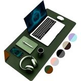 Misda Store Çift Renk Dikişli Pu Deri Masa Matı 80X40 cm Mousepad, Su Geçirmez Masa Sümeni, Çift Taraflı Kullanım, Dizüstü Bilgisayar/ofis/ev Için, Kaymaz Taban (Koyu Yeşil ve Taba)