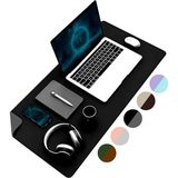 Misda Store Çift Renk Dikişli Pu Deri Masa Matı 80X40 cm Mousepad, Su Geçirmez Masa Sümeni, Çift Taraflı Kullanım, Dizüstü Bilgisayar/ofis/ev Için, Kaymaz Taban (Siyah ve Koyu Gri)
