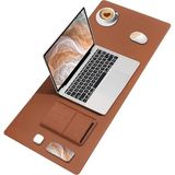 Misda Store Deer Pu Deri Mouse Pad Dikişli Kenar Dayanıklı Büyük Boy Çift Yönlü Kullanım Ofis Masa Matı Sümen (Kahverengi, 70X30 L) - Altın