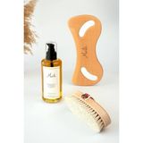 Misda Store Doğal At Kılı Fırçası + Selülit Karşıtı Masaj Yağı 200 ml + Selülit Giderici Ahşap Masaj Aleti