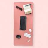 Misda Store El Yapımı Deri Masa Pad - Premium Kaymaz Deri Mousepad ve Klavye Altlığı - Sümen Masa Matı (Pudra)