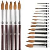 Misda Store Fırçası 12 Numara 5 Li 1 Paket Samur Yuvarlak Uçlu Fırça Seti Guaj Sulu Akrilik Yağlı Boya Fırçaları