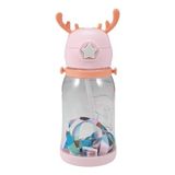 Misda Store Home Geyik Boynuzlu Pipetli Su Matarası, 600 ml Su Şişesi, Çocuklar Için Eğlenceli ve Güvenli Içme Deneyimi, Bpa Içermeyen, Dayanıklı ve Renkli Suluk (Pembe)