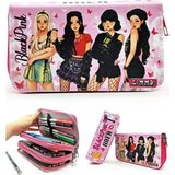 Misda Store Kalem Kutusu Black Pink Organizer Kalemkutu Vegan Deri Üç Bölmeli Kalemlik-Pembe