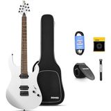 Misda Store Katı Gövde Elektro Gitar, DMT-100 39 Inç Metal Elektro Gitar, H-H Manyetikli Inşaat Kiti, Çanta, Teller, Askı, Kablo, Rock Müzik Severler Için Tel Amortisör (Beyaz)