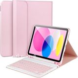 Misda Store Moveteck Ipad Air 11 Inç 2024 6.nesil Uyumlu Klavyeli Tablet Kılıf Bluetooth Kalem Bölmeli Standlı, Pembe, Tek Ebat, Keyboard-Air6-Pembe
