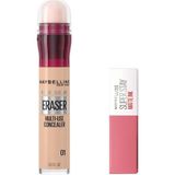 Misda Store New York Instant Anti Age Eraser Kapatıcı 01 Light 6.8 ml & Mini Super Stay Matte Ink Likit Mat Ruj - 15 Lover Makyaj Seti