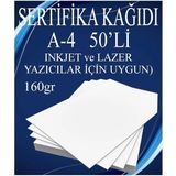 Misda Store Sertifika Kağıdı Kalın 50 Adet Gramajlı Fotokopi Kağıdı 160 gr Tüm Yazıcılara Uyumlu 21X29.7 cm Kalın Baskı Kağıdı