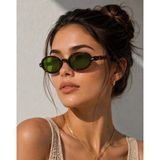 Mise Aksesuar Retro Yeşil Cam Leopar Çerçeve Güneş Gözlüğü