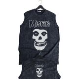 Misfits Ense Baskılı Yıkamalı Kolsuz Tişört, Unisex Rock Band Temalı Sıfır Kol Retro Atlet - Siyah - 4XL