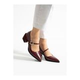 misio shoes RAYWAY Kadın Bordo Sivri Burun Toka Detaylı 5cm Kalın Topuklu Mary Jane Ayakkabı