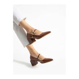 misio shoes RAYWAY Kadın Taba Sivri Burun Toka Detaylı 5cm Kalın Topuklu Mary Jane Ayakkabı