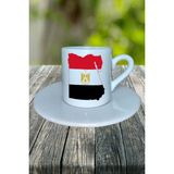Mısır Ülke Bayrağı Bayrak Baskılı Türk Kahvesi Fincanı Tabaklı Kişiye Özel Model 1
