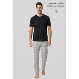 Mısırlı Erkek Pamuk Ekoseli Alt Pijama Gri - XL