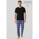 Mısırlı Erkek Pamuk Ekoseli Alt Pijama Mavi - XL