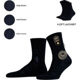Mısırlı Kadın Pamuklu 4 Çift Motif Desenli Soket Çorap Lacivert