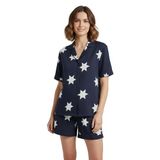 MISIRLI ORGANIC Kadın Pijama Takımı%100 Pamuklu Yıldız Desenli Kısa Kollu Gömlek Kısa Şortlu Rahat Kesim Takım