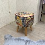 Miskin Puf, Çiçekli, Ahşap, Naturel Ayak