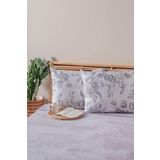 Mislina 2'Li Beyaz Siyah Çiçek Desen Yastık Kılıfı Pamuk Polyester Kolay Ütülenir 50X70