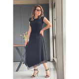 MİSLİNA BUTİK Asimetrik Kesim Tül Detay Siyah Elbise