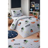 Mislina Home Astronot Çocuk Genç Pike Yatak Örtüsü Takımı Uzay Desen Kapitone Pamuklu 4 Mevsim |çarşafsız 160X230 - Antrasit - Gri
