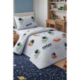 Mislina Home Astronot Çocuk Genç Pike Yatak Örtüsü Takımı Uzay Desen Kapitone Pamuklu 4 Mevsim |Çarşafsız 160x230