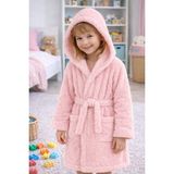 Mislina Home Luna Soft Kız / Erkek Çocuk Kapşonlu Wellsoft Bornoz Peluş Sabahlık | Pudra - 5 - 6 Yaş