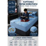 Mislina Home Pamuklu Kapitoneli Araba Desenli Sıvı Su Geçirmez Fitted Yatak Koruyucu Alez Çarşaf Gerektirmez Tek Kişilik 90x190cm - 90 x 190 cm - Mavi