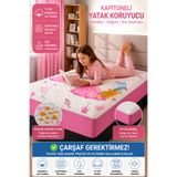 Mislina Home Pamuklu Kapitoneli Çarşaf Alez Prenses Desenli Sıvı Su Geçirmez Fitted Yatak Koruyucu Tek Kişilik | Yastık Kılıfı Dahil