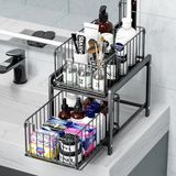 Mismuka Çok Amaçlı 2 Raflı Raylı Sepet Düzenleyici Banyo Mutfak Lavabo Altı Dolap Içi Tezgah Üstü Organizer