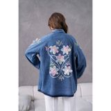 Miss Allos Kadın Nakış İşlemeli Kot Kimono Ceket