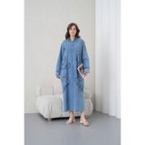 Miss Allos Kadın Önü Pul Payet Nakışlı Yarım Düğmeli Geniş Kalıp Uzun Kot Elbise