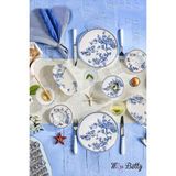 Miss Betty 22 Parça 6 Kişilik Blue Life Porselen Kahvaltı Takımı Desenli Mavi - Beyaz