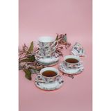 Miss Betty Rose Deluxe New Bone 6 Kişilik Çay Fincan Takımı Çay Sunum Seti - Pembe - Beyaz - 220 ml