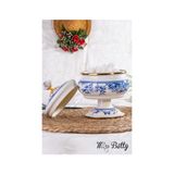 Miss Betty Vintage Blue Life Ayaklı 18 cm Emaye Şekerlik - 1100 ml - Beyaz