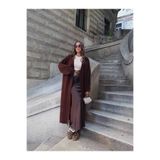 Miss Beyoğlu Kadın Oversize Uzun Triko Hırka - Kahverengi – Standart Beden
