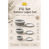 Miss Clean 3'lü Set Katlanır Leğen Seti Farklı Boy Yer Tutmaz Fonksiyonel Kova ( 2.7 Litre, 5 Litre,10 Litre )