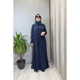 Miss Dalida Düz Renk Uzun Kollu Cupro Elbise Lacivert T26Y-4008 - 3