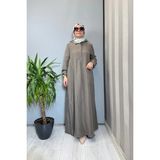 Miss Dalida Gömlek Yaka Ipek Keten Uzun Elbise Vizon 2264351