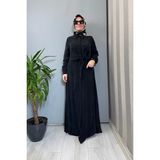 Miss Dalida Ön Kısmı Bağlama Detaylı Cupro Ipek Elbise Siyah T26Y-4026 - 1