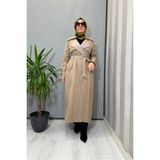 Miss Dalida Triko Detaylı Kumaş Trençkot Mink T25PF-8011 - 3