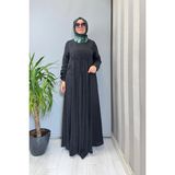 Miss Dalida Uzun Kollu Keten Cupro Elbise Siyah 2264257 - 3