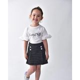 Miss Kids Kız Çocuk Yazlık Bürümcük Alt Üst Takımı, Şort Etek ve Fırfırlı kol tişört - 000-Siyah - 8 - 9 Yaş